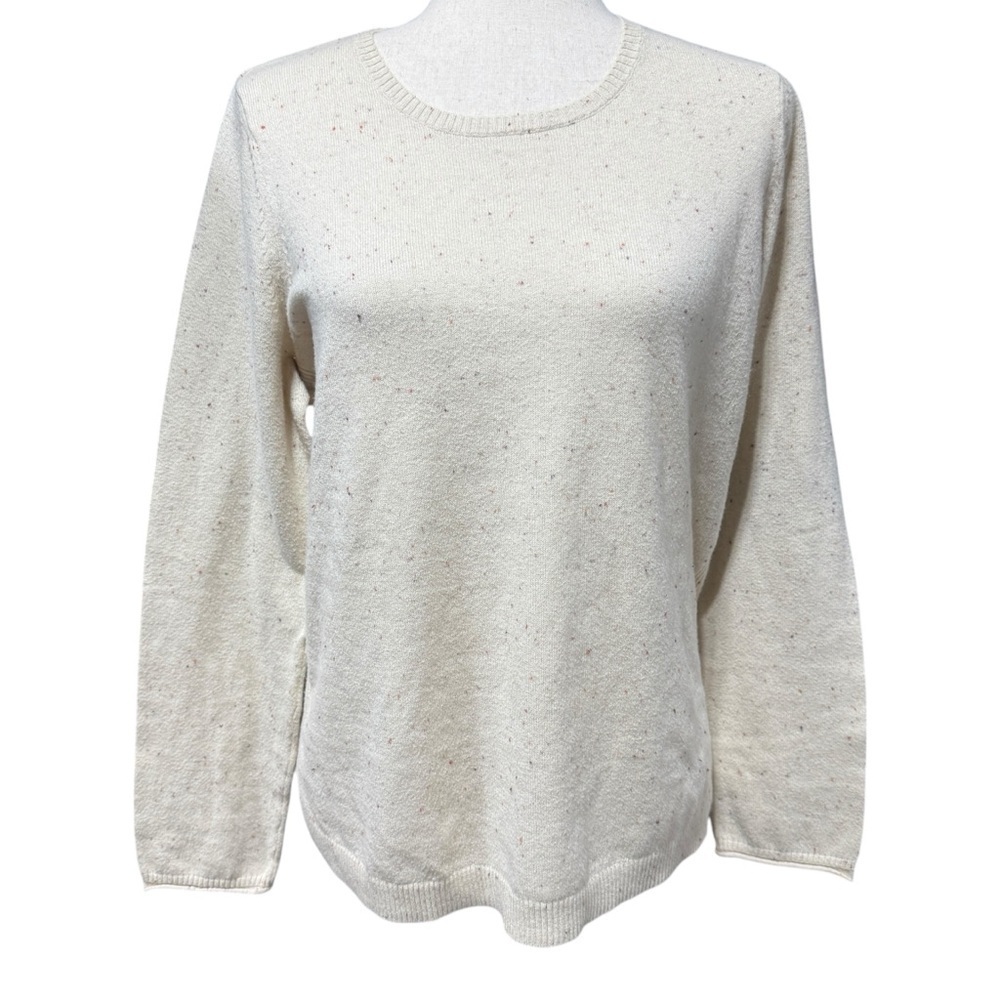 J Jill Wearever Collection Cream Speckled Sweater Size Large Lightweight Soft